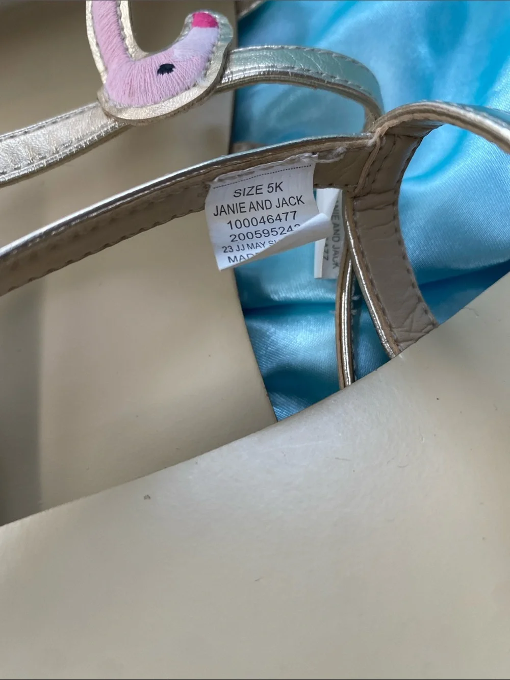 Janie and Jack Metallic Gold Sandals with Pink Flamingos